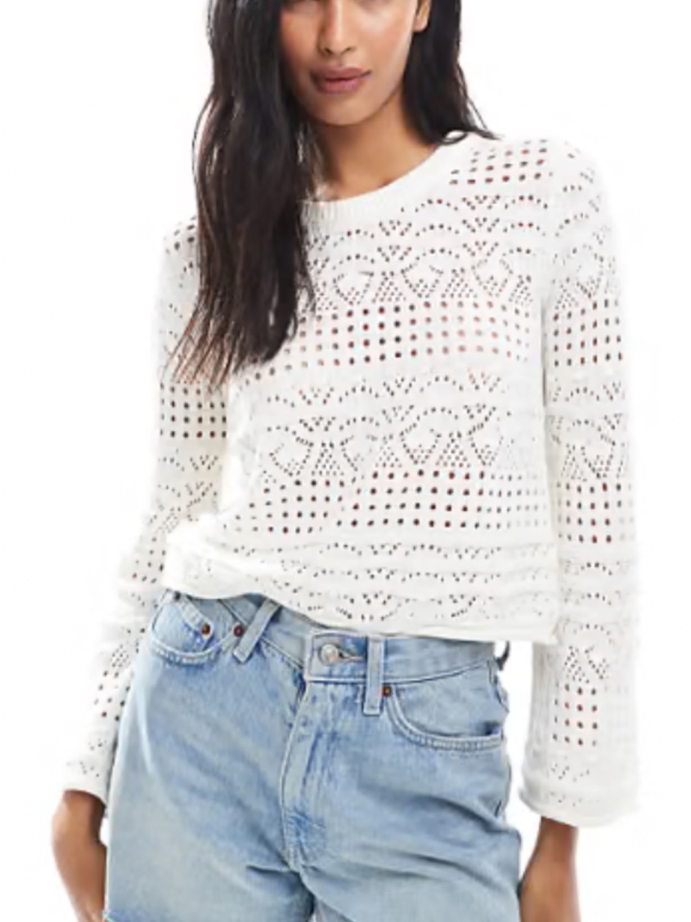 French Connection bobble knit White Crochet Openwork Long-Sleeve knit sweater